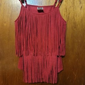 Vocal red fringe top medium